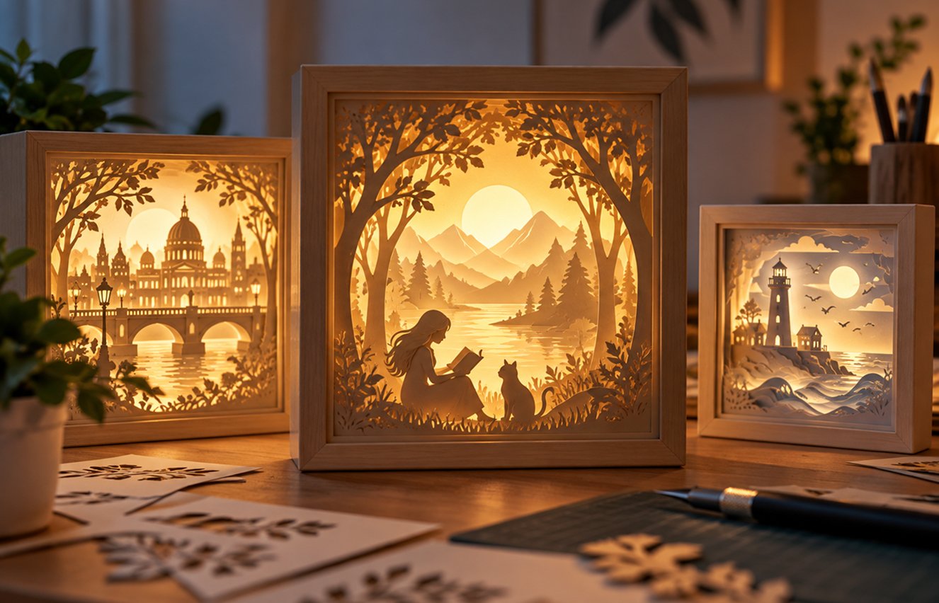 Elegant Light Box Paper Cut Dioramas