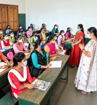 Students in the college library